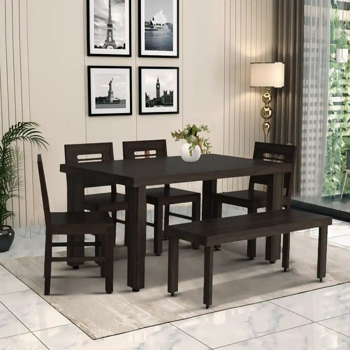 Acro sheesham dining table six seater with modern design and strong wooden construction