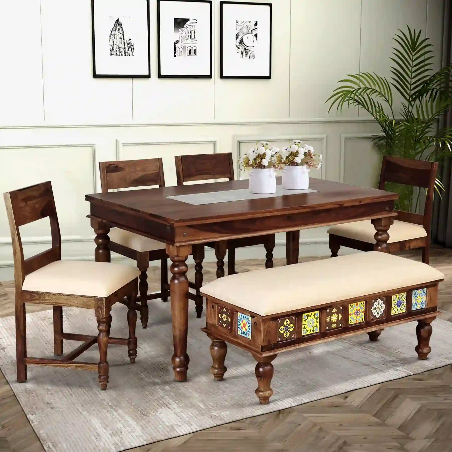 Anamika Sheesham Wood Seater Dining Sets With Bench