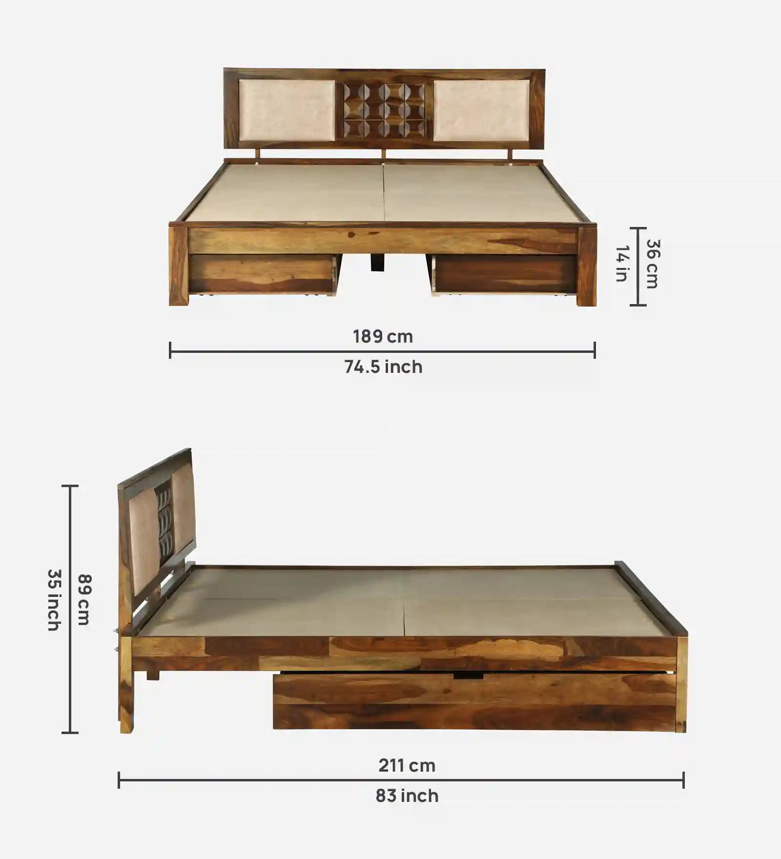 Tejas Sheesham Wood King Size Bed With Storage Drawers