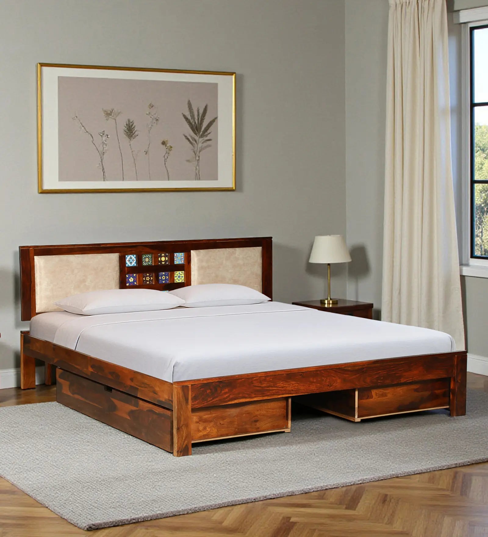 Anamika Solid Wood King Size Bed With Storage Drawers