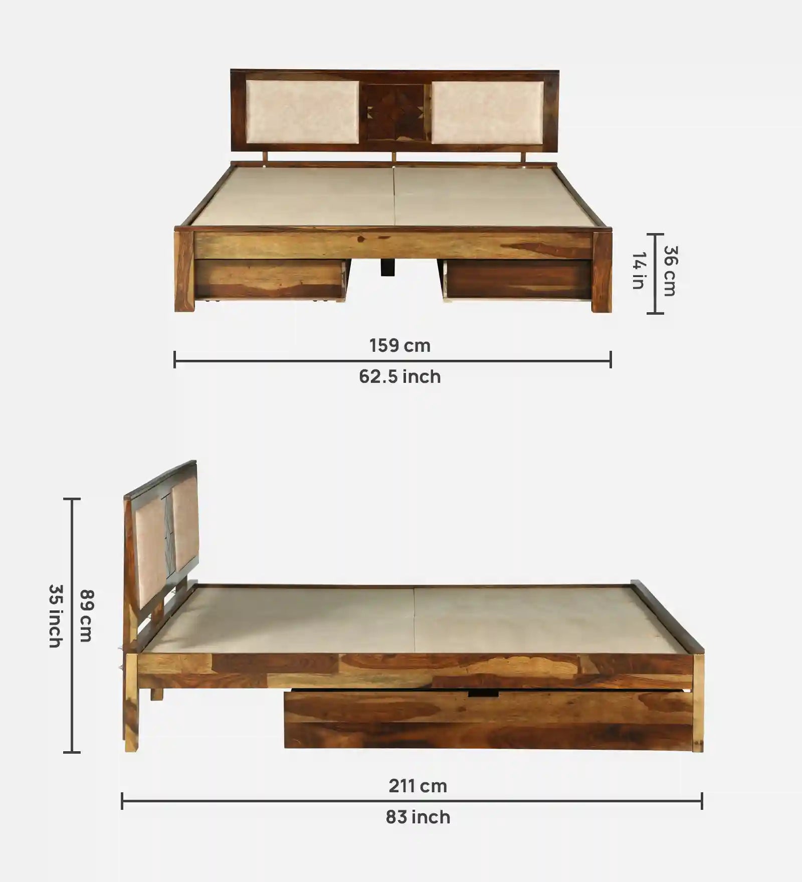 Shraya Solid Wood Queen Size Bed With Storage Drawers