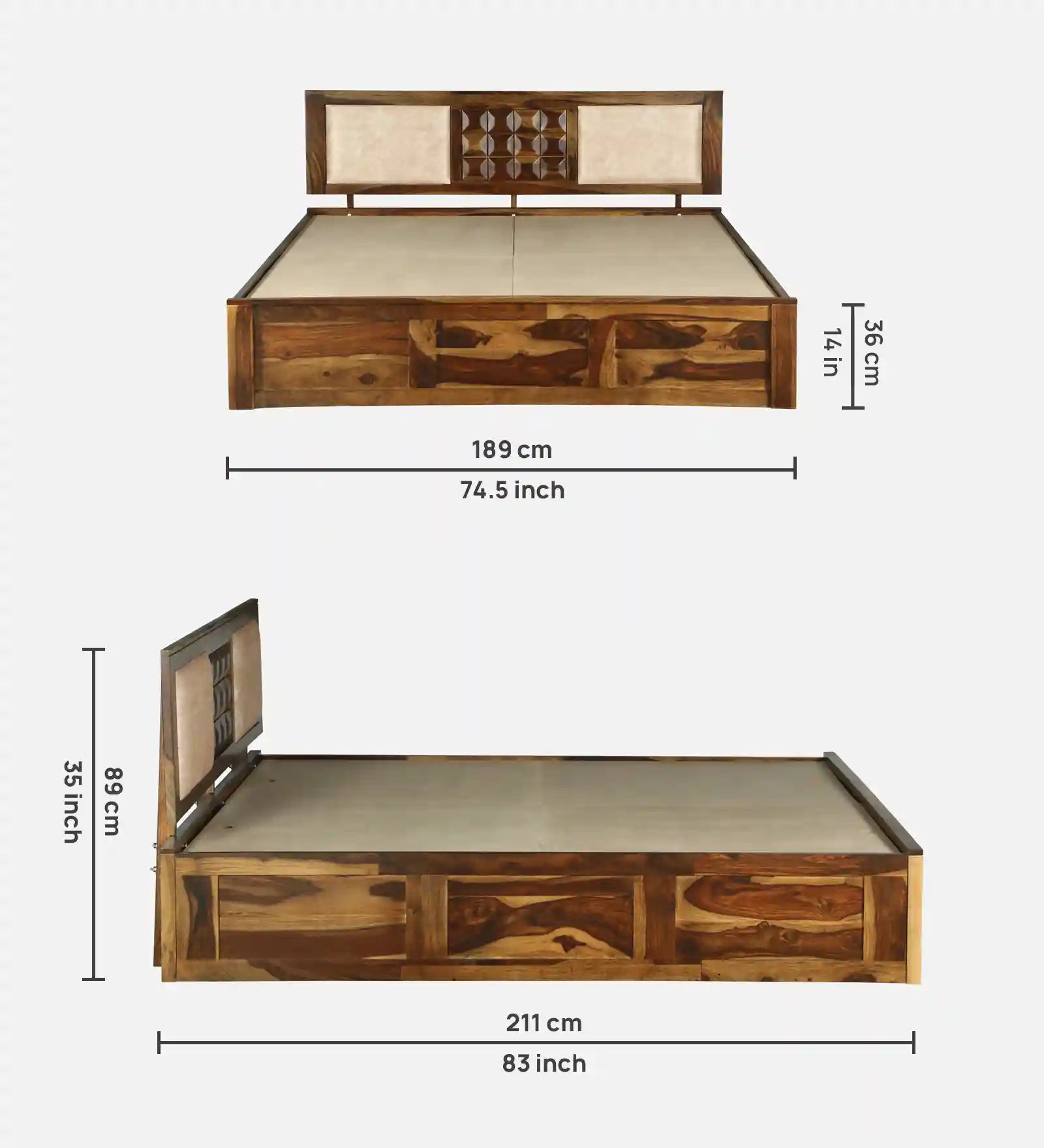Tejas Sheesham Wood King Size Bed With Box Storage