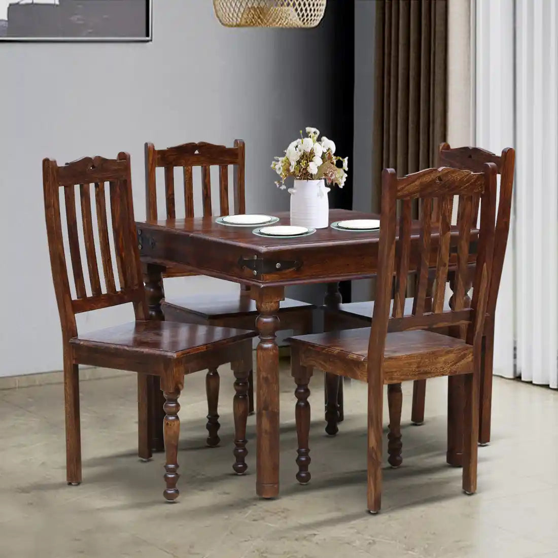 Sheesham Wood Dining Dining Table Set Four Seater Solid Sheesham