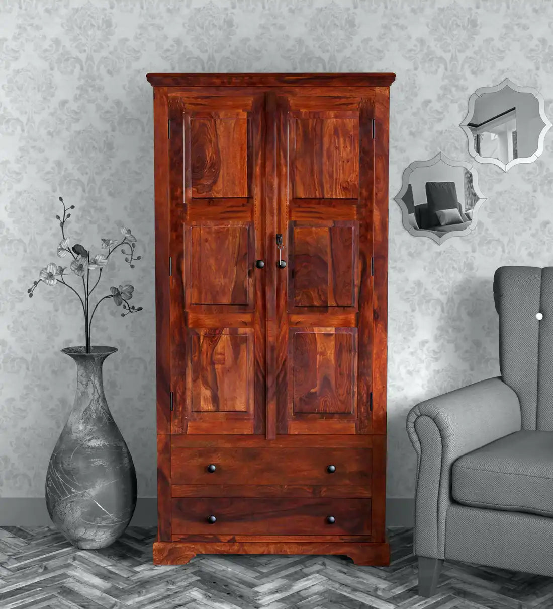 Kanishka Solid Sheesham Wood Wardrobe with Drawers
