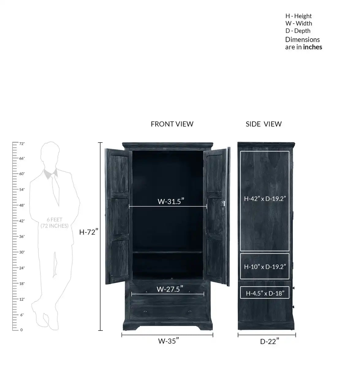 Kanishka Solid Sheesham Wood Wardrobe with Drawers