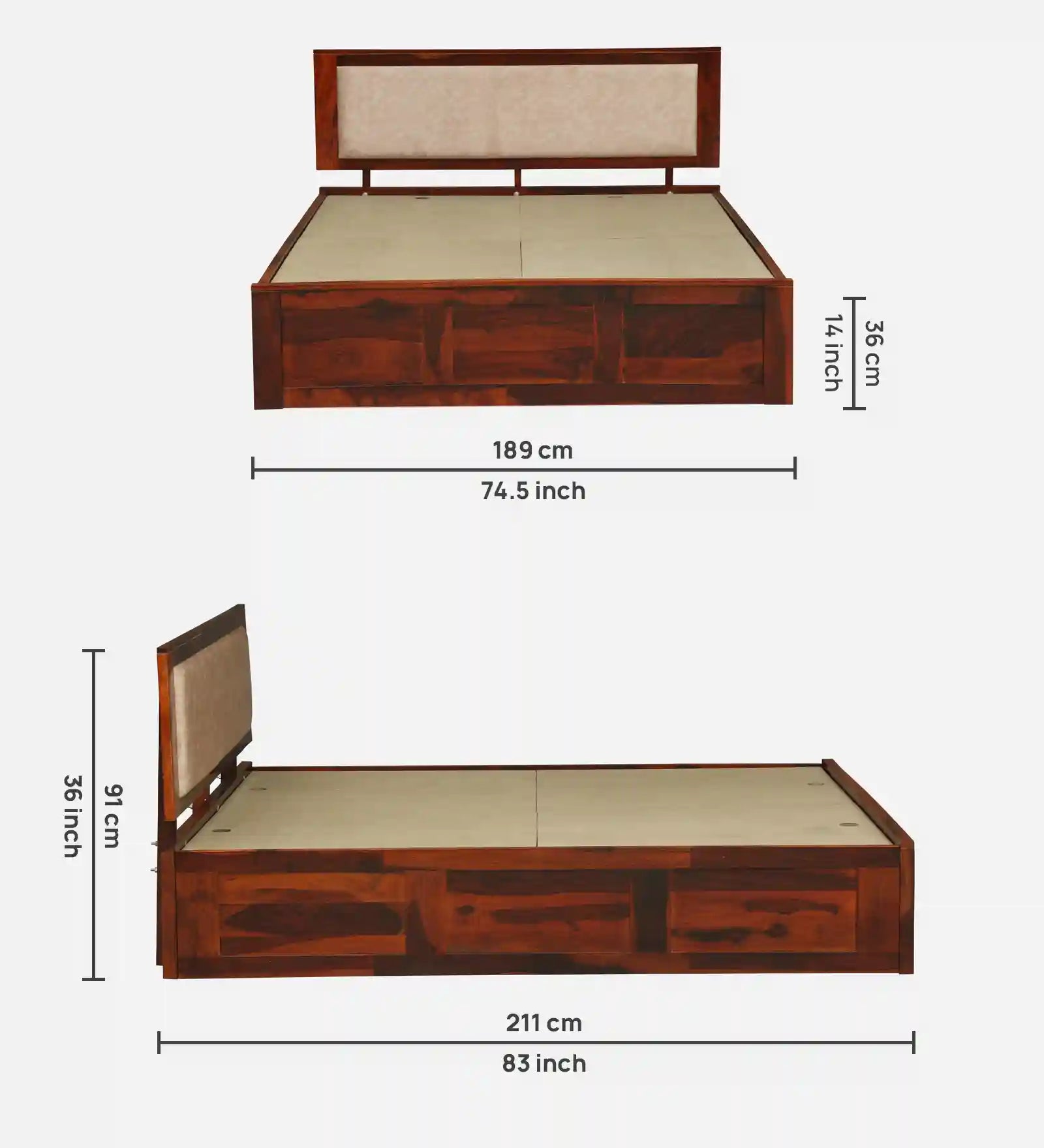 Kashtha solid wood king size bed with box storage Indian style