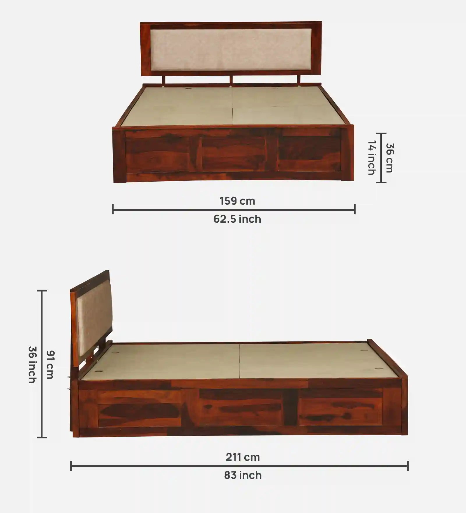 wood frame queen size bed with box storage sheesham india