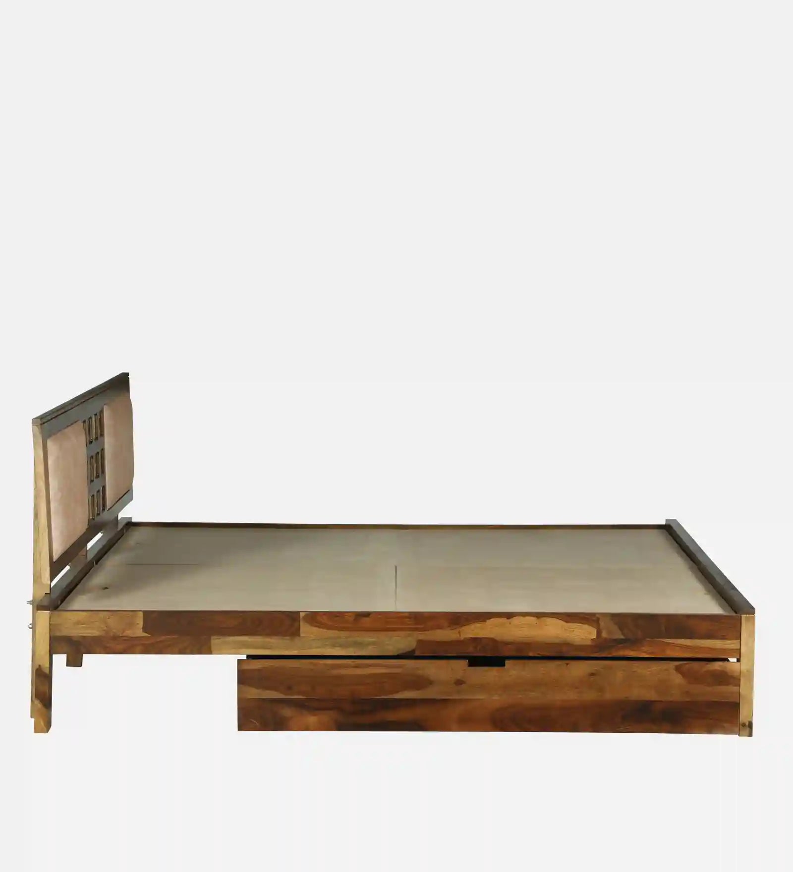 teak finish sheesham wood bed grain surface drawer storage queen size india