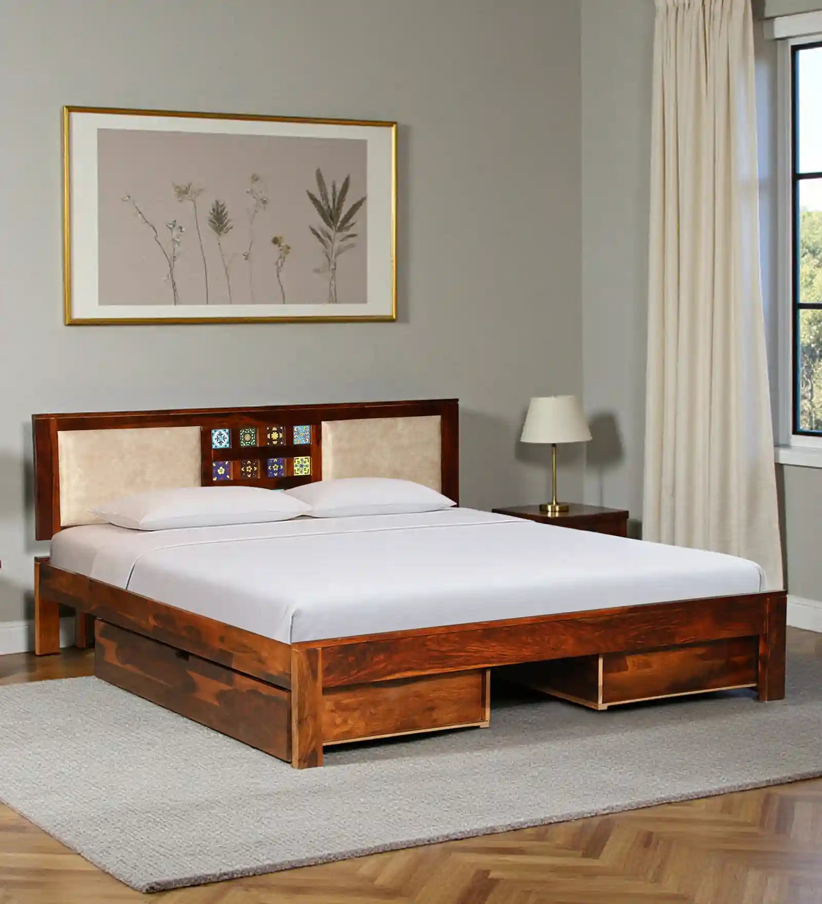 Anamika Solid Wood King Size Bed With Storage Drawers