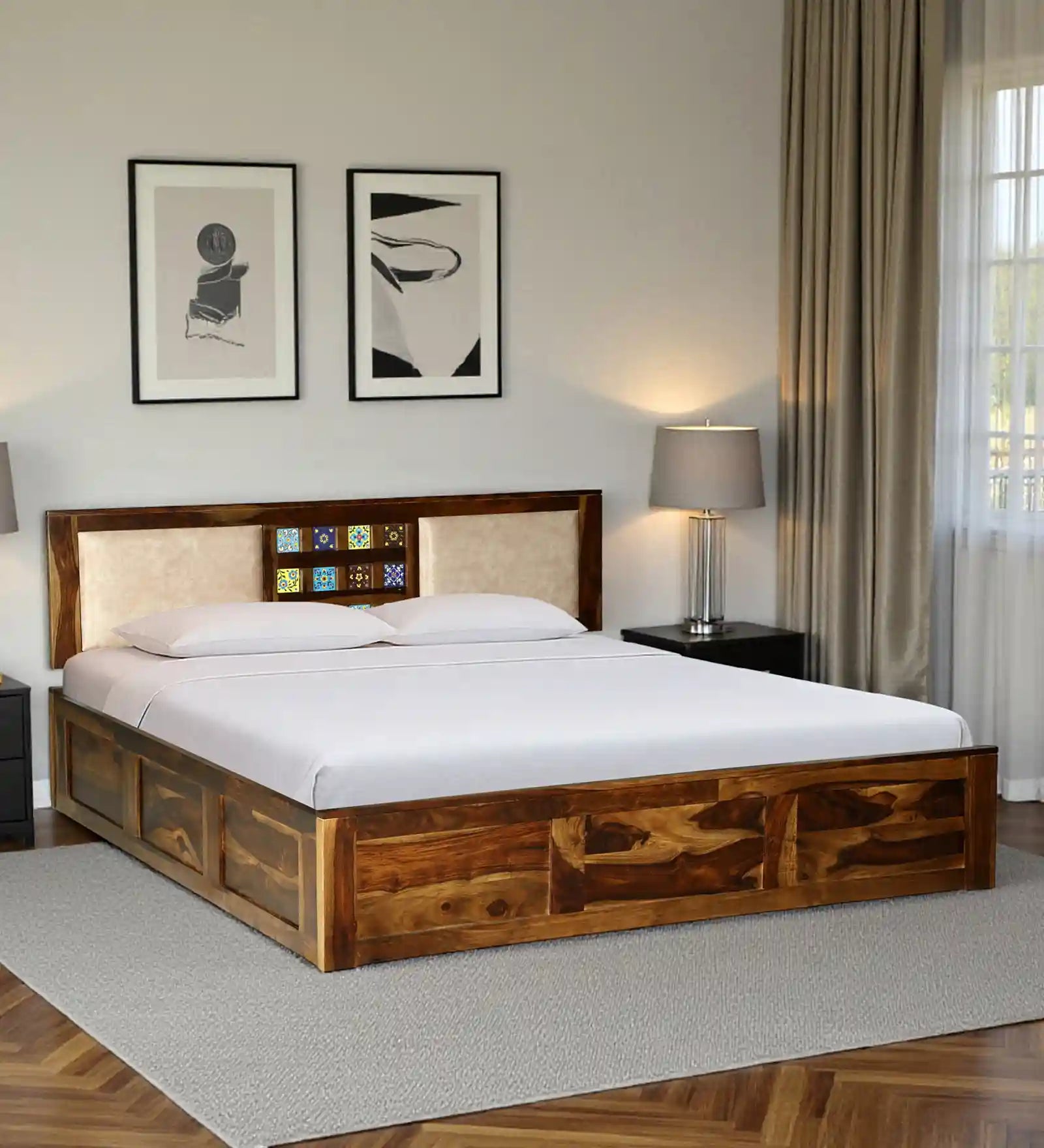 Anamika Solid Wood King Size Bed With Box Storage