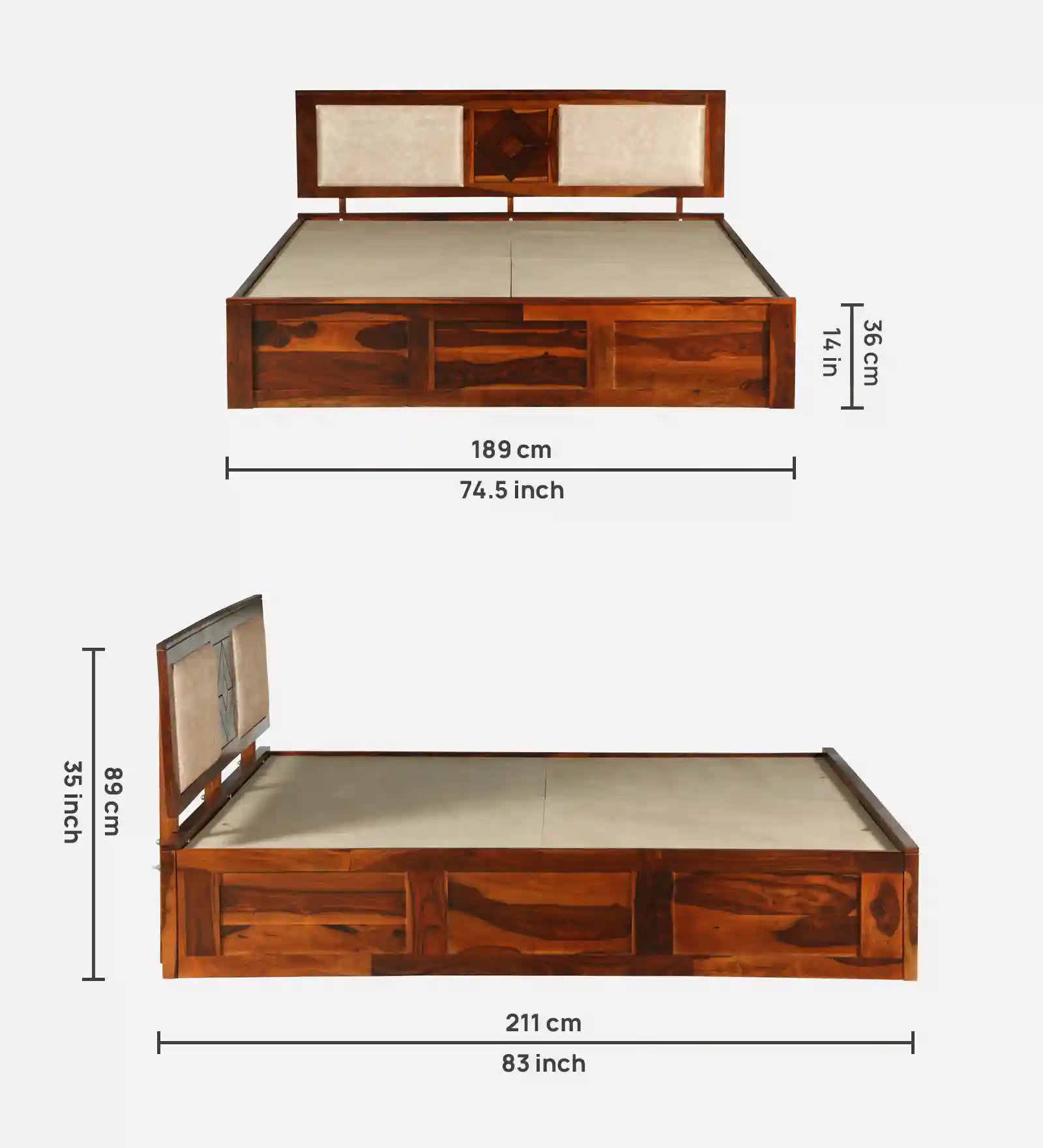 Shraya Solid Sheesham Wood King Size Bed With Box Storage