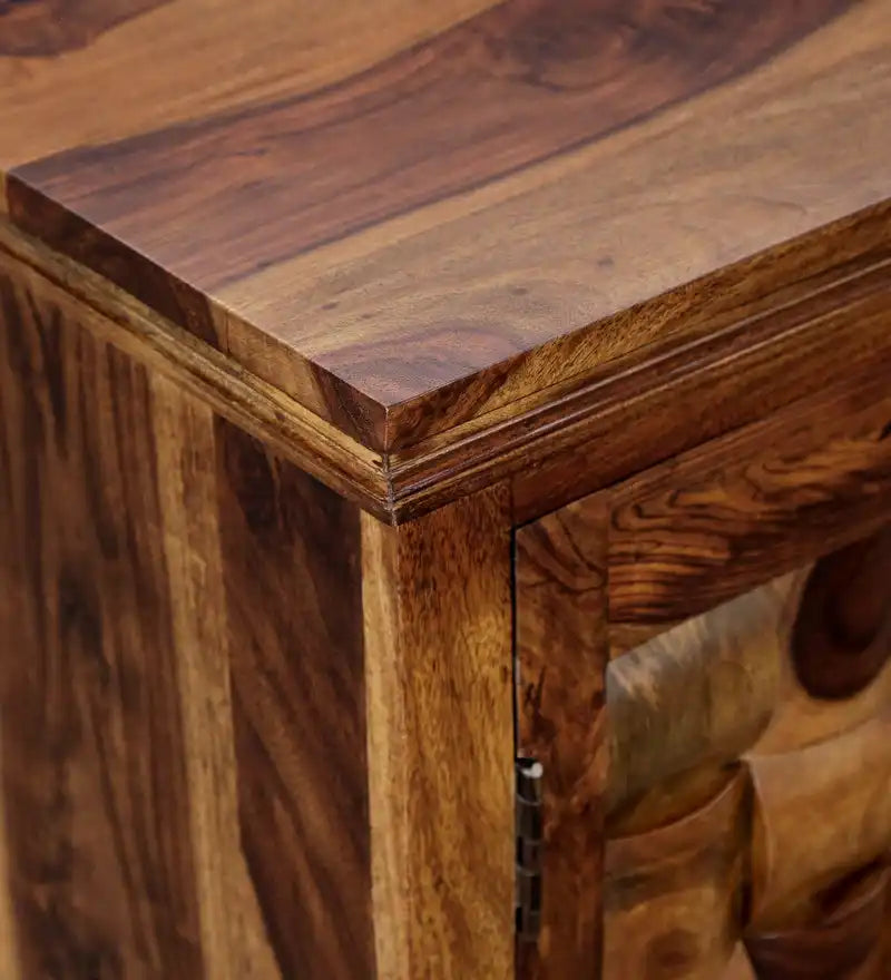 Designer wooden shoe cabinet in sheesham finish for premium home furniture India