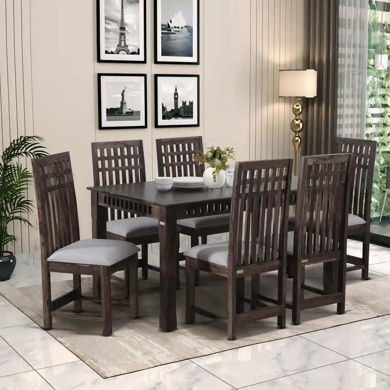 Heavy duty Oasis solid wood six-seater dining table set long lasting furniture