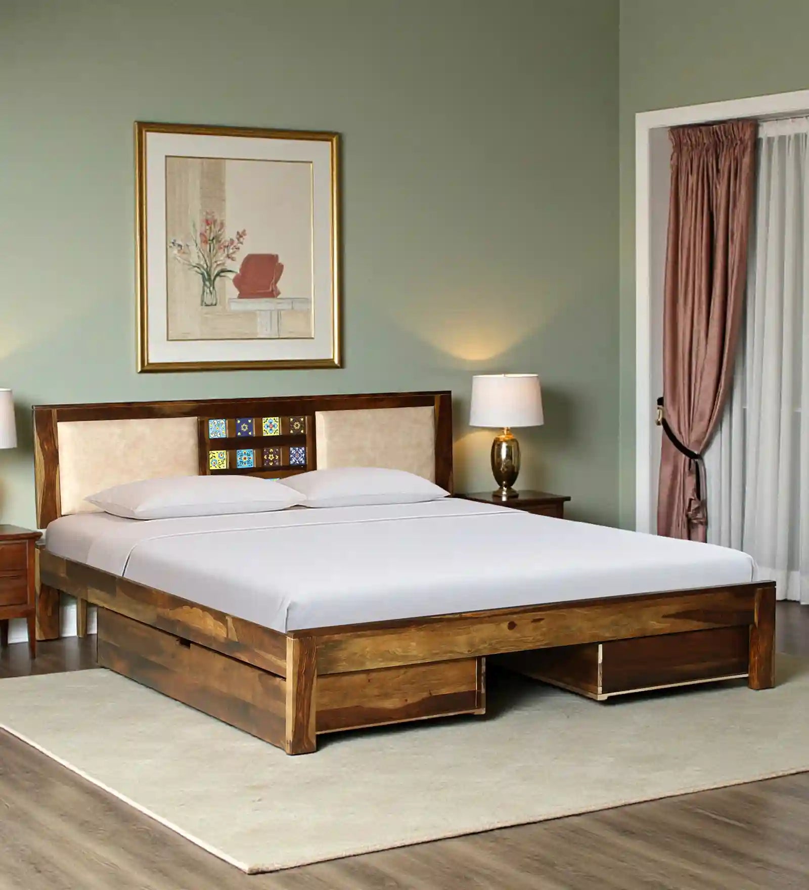 Anamika Solid Wood King Size Bed With Storage Drawers