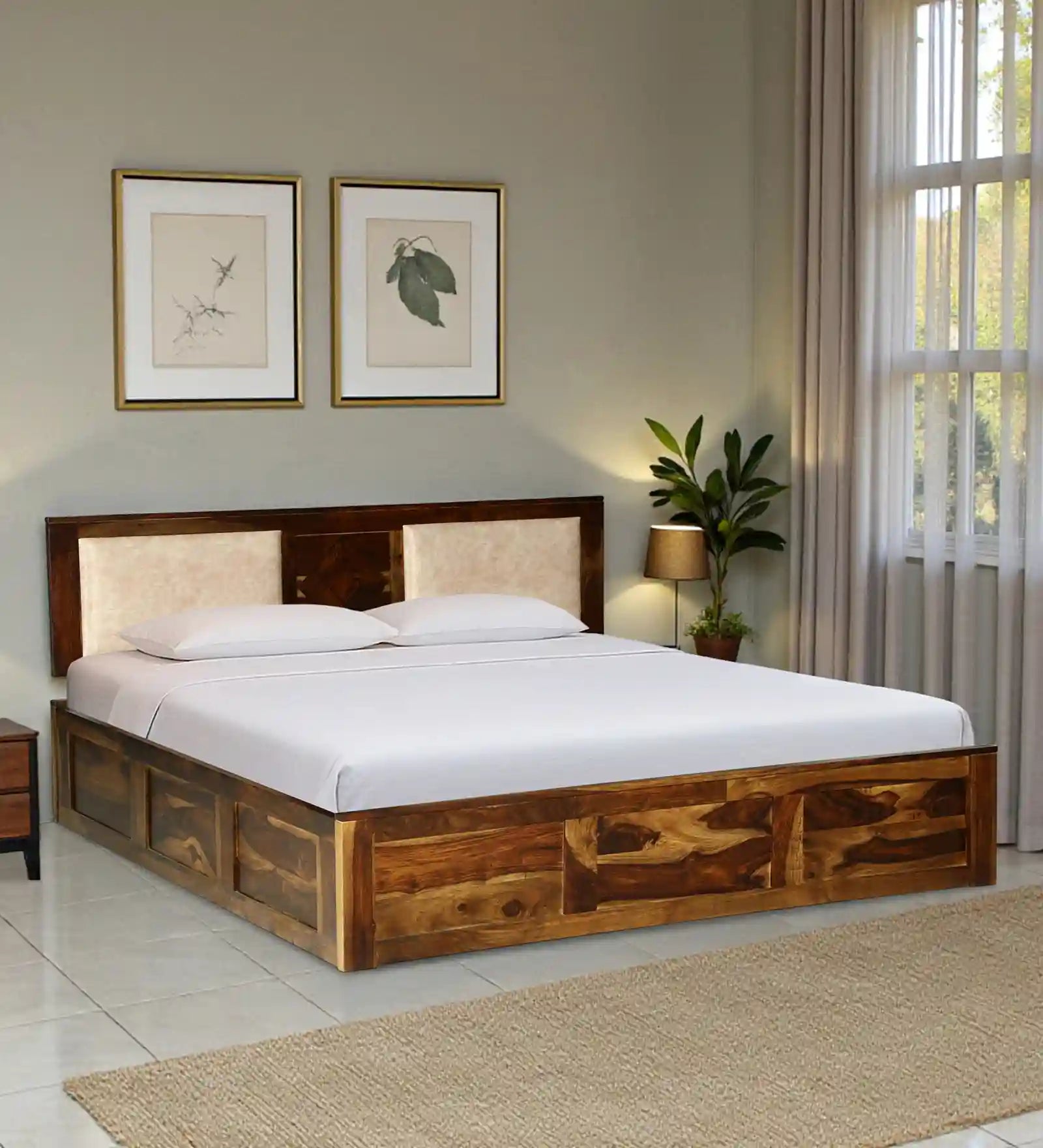 Shraya Sheesham Wood Queen Size Bed With Box Storage