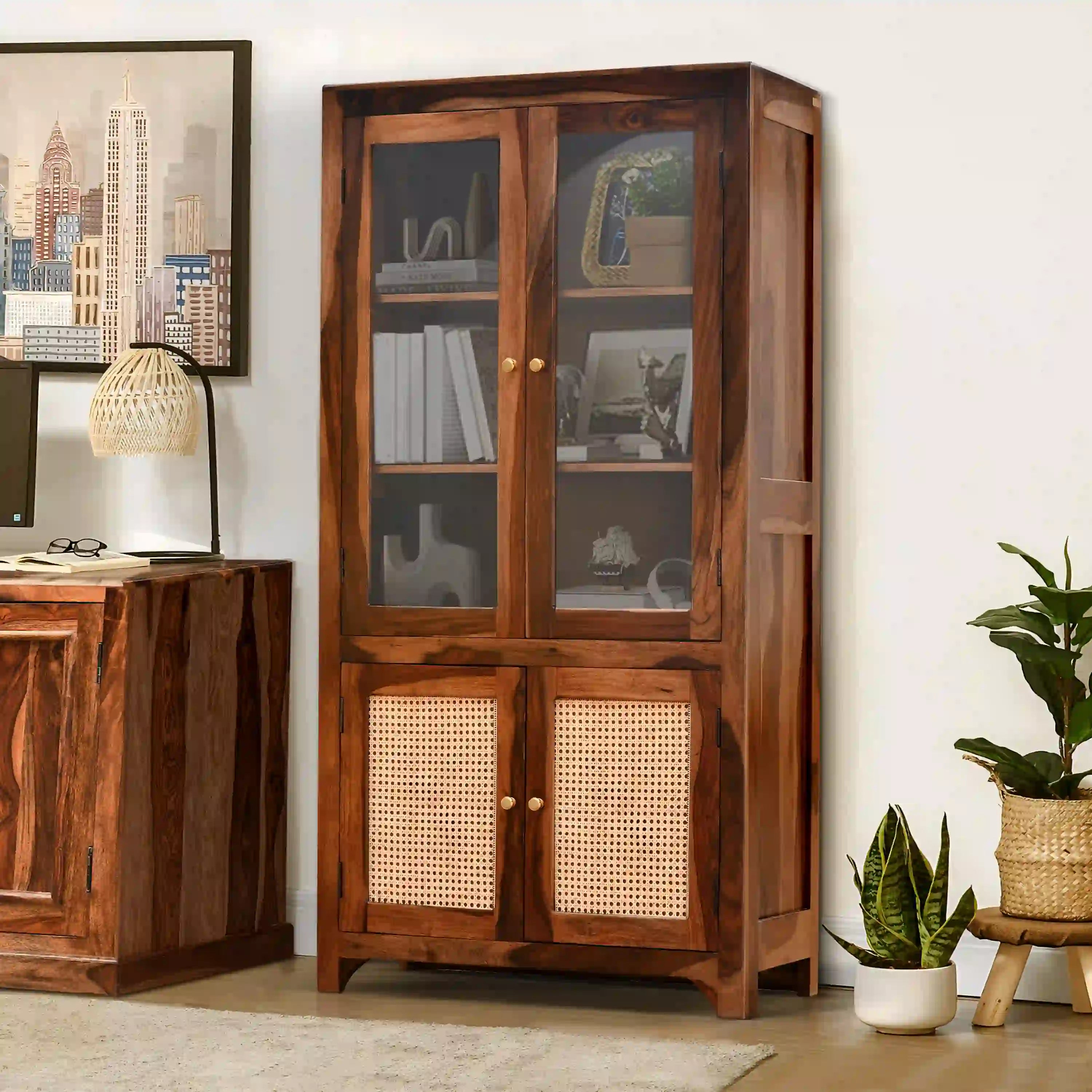 Rattan-Solid-Wood-Sheesham-Book-Shelf-Natural-Teak-Rajwada-Furnish