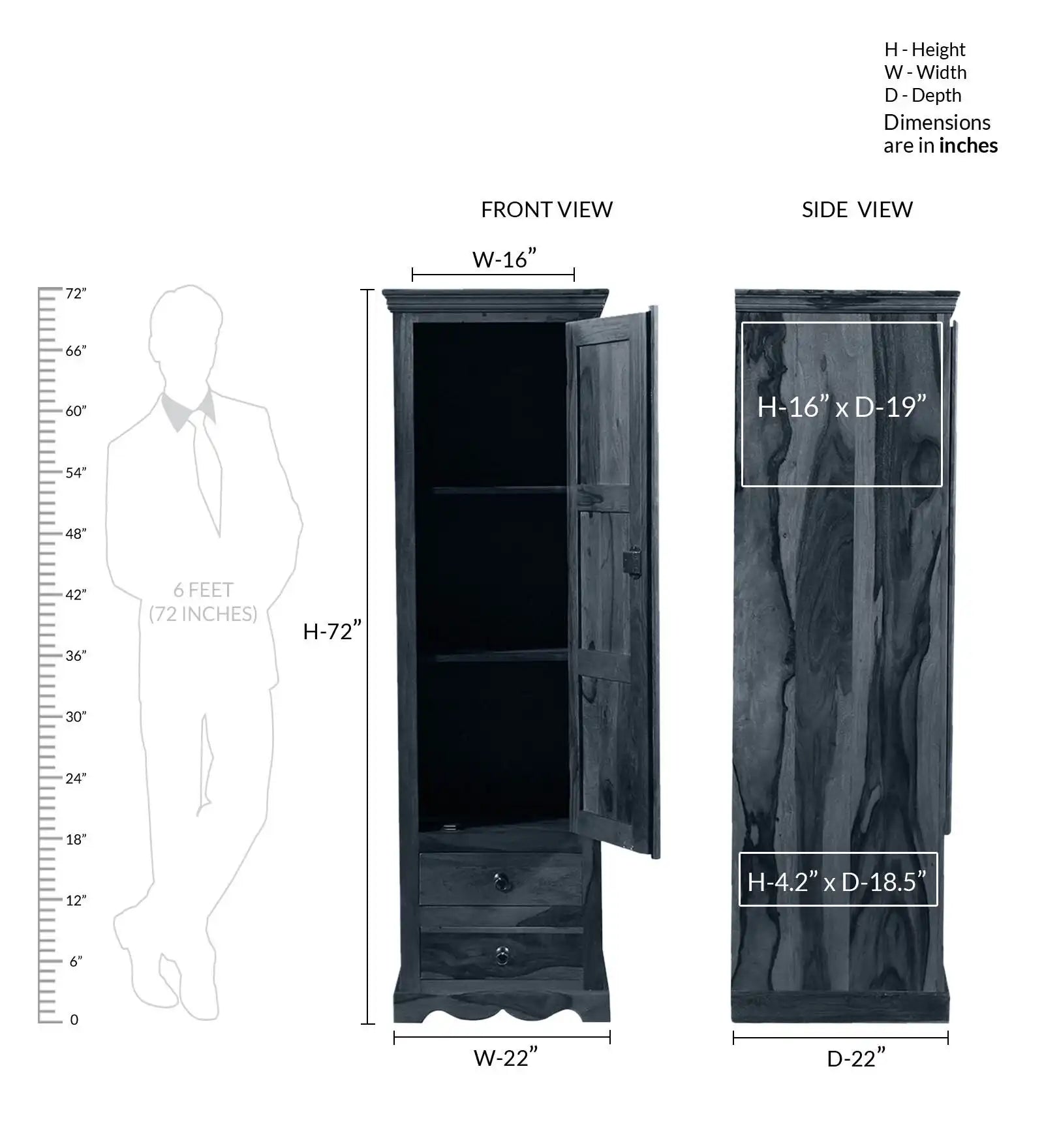 Saffron Traditional Solid Sheesham Wood Wardrobe