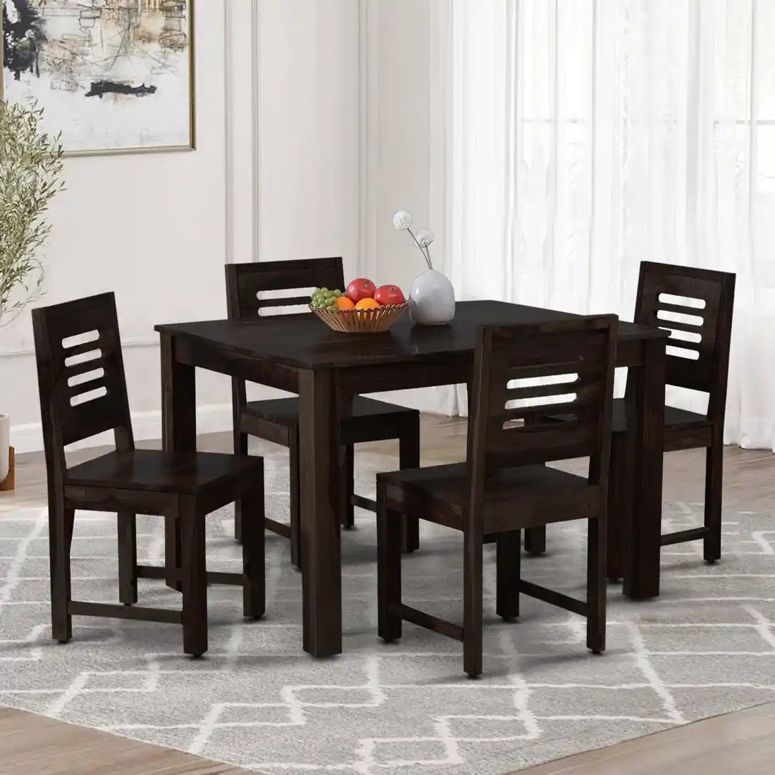 Buy Saho sheesham wood four seater dining table set online India best price furniture