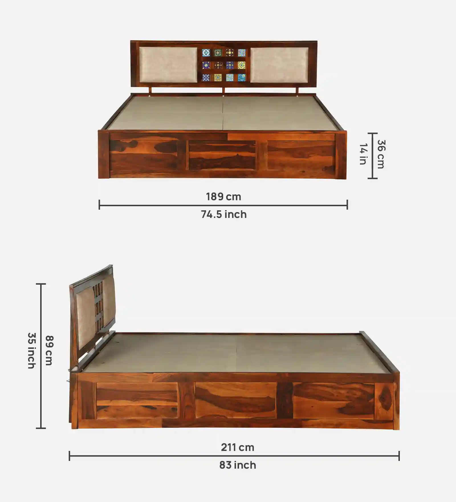 Anamika Sheesham Wood King Size Bed With Box Storage