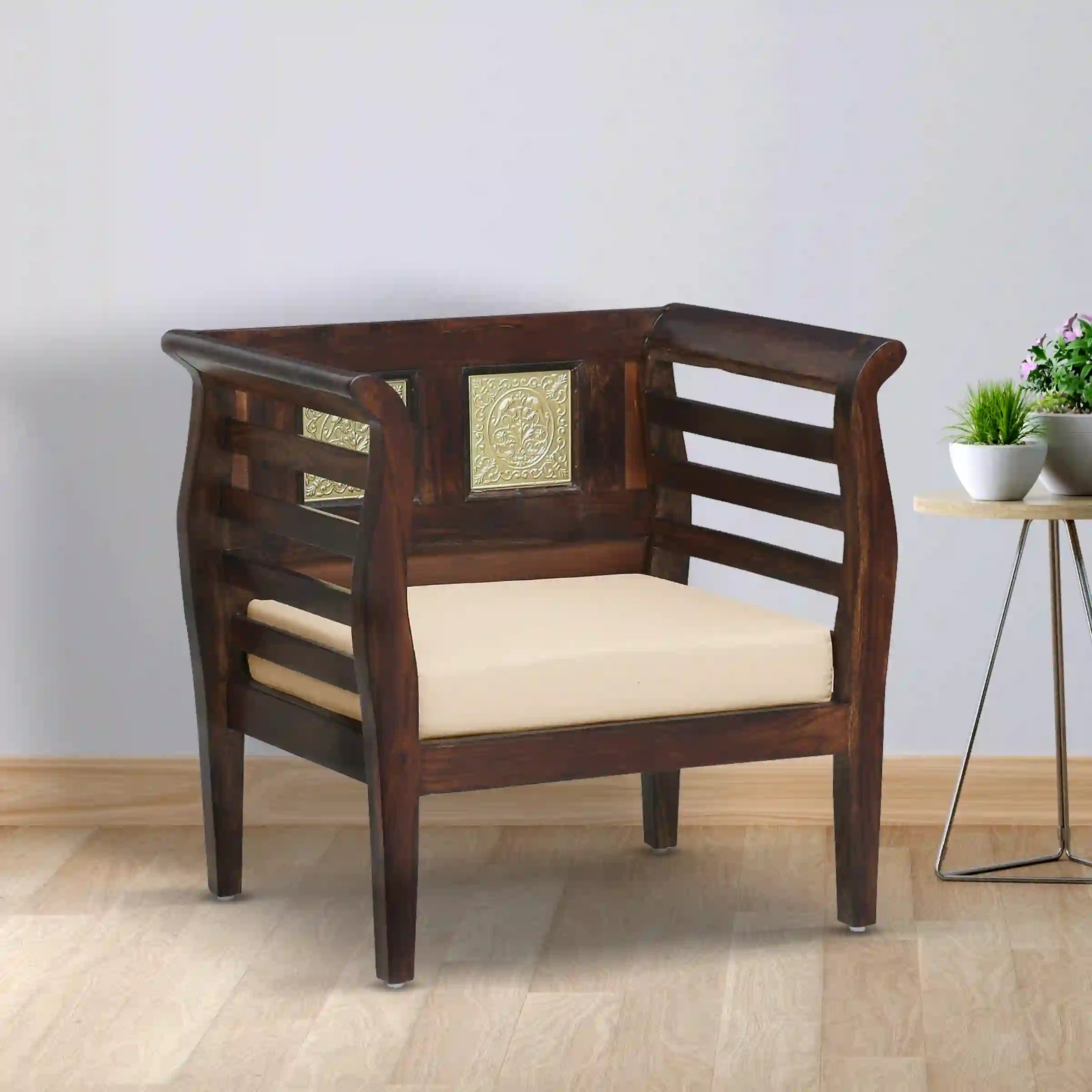 aavni solid sheesham wood 1 seater sofa for living room india