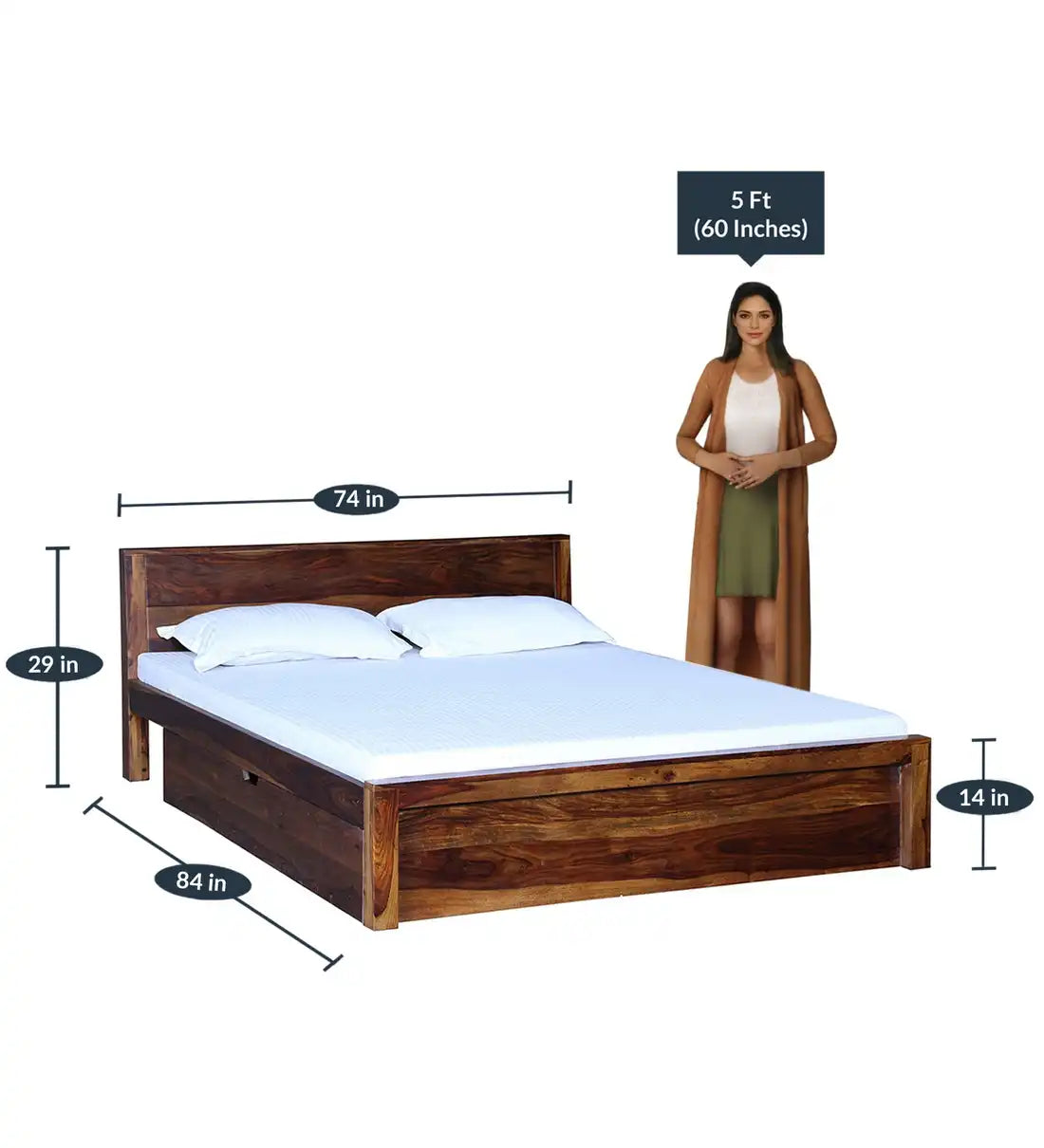 Acro king size bed wooden drawer storage bedroom design