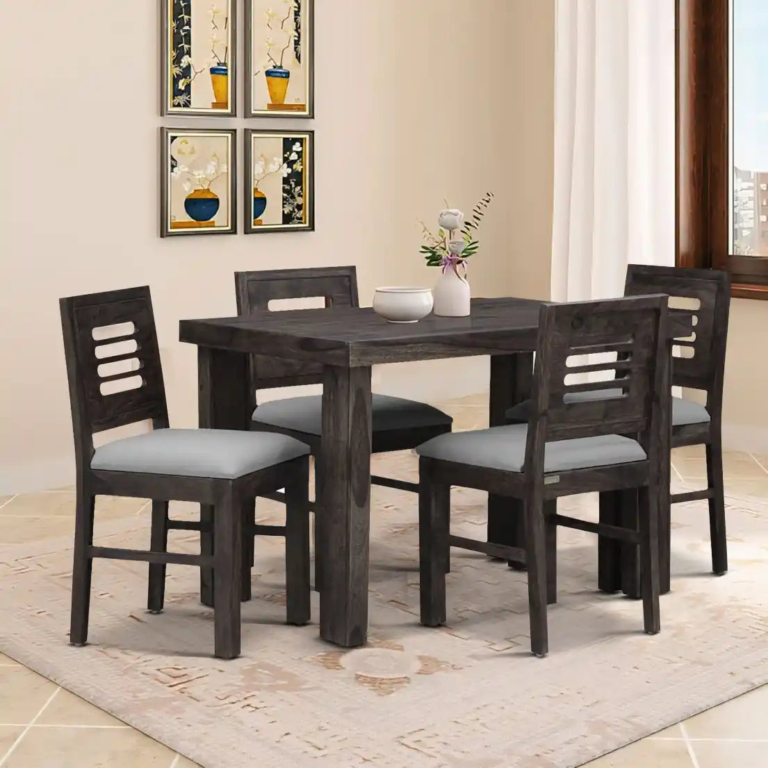 Acro premium sheesham wood four seater dining table set luxury furniture India