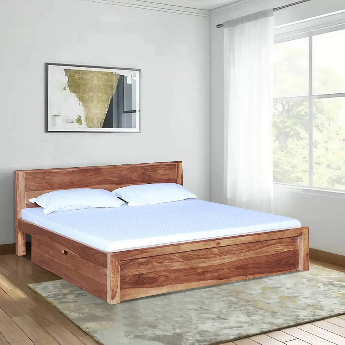 Acro premium solid wood bed drawer storage modern look