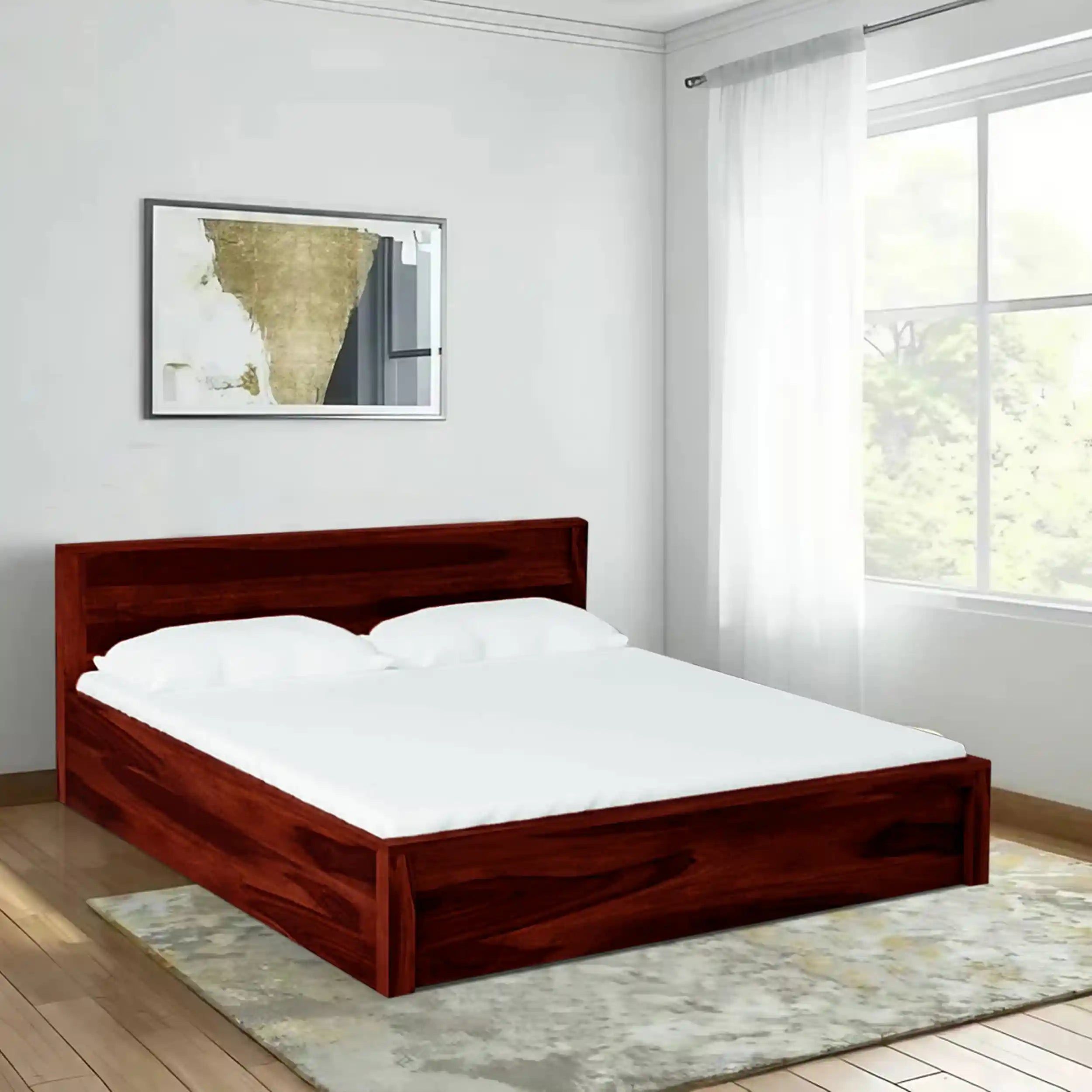 acro solid sheesham wood bed walnut finish king size storage bed india