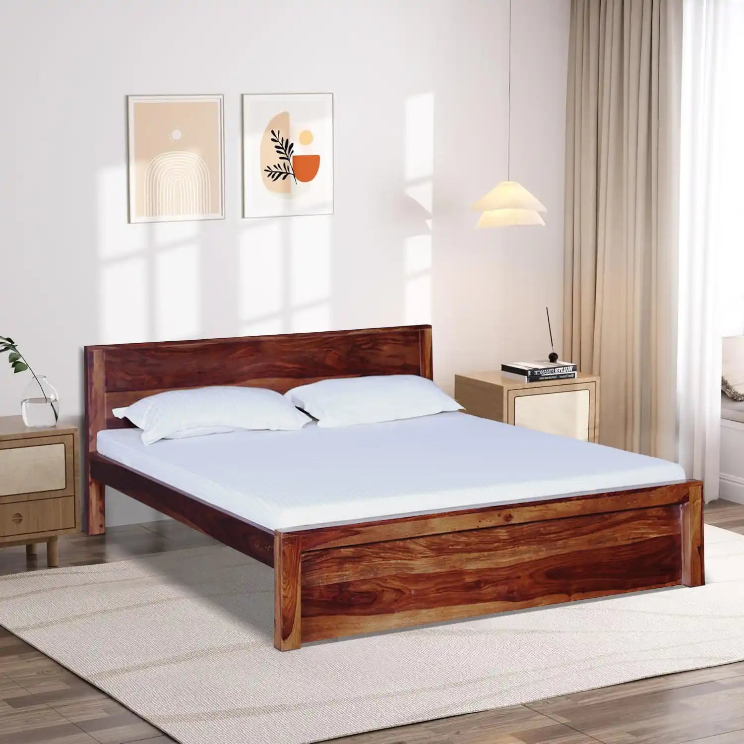 Acro solid wood king bed strong frame modern design