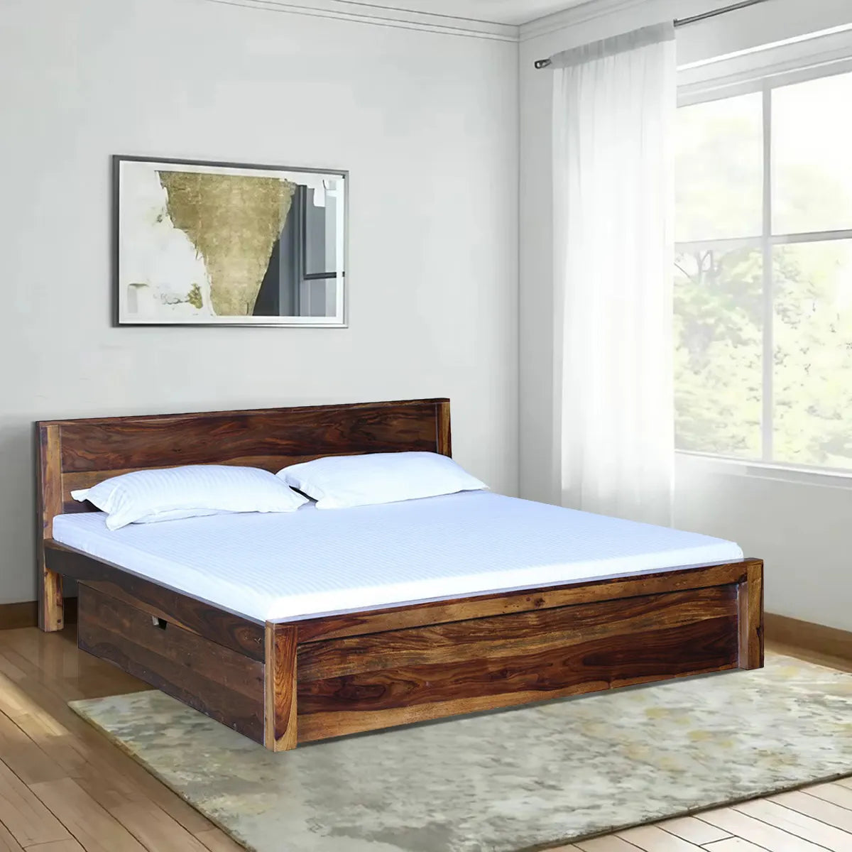 Acro solid wood queen bed drawer storage strong frame