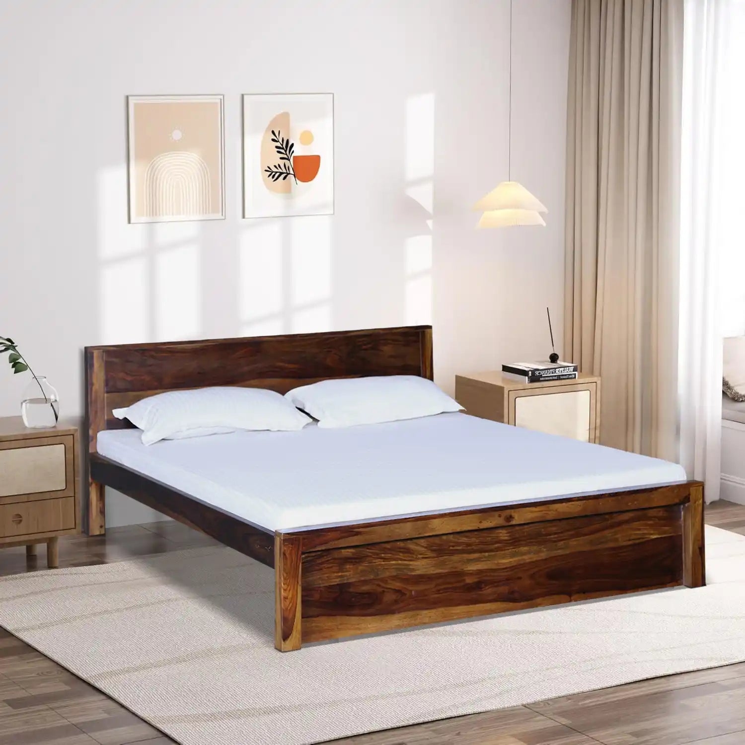 Acro solid wood queen bed modern design strong frame