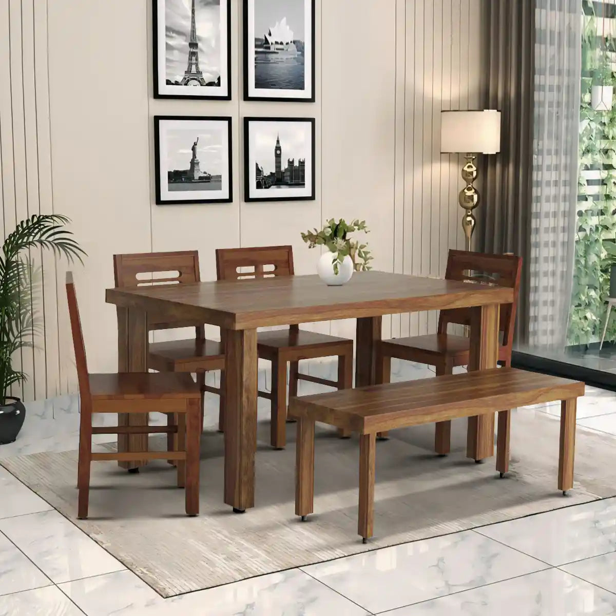 Acro solid wood sheesham six seater dining table crafted for modern Indian homes with premium finish