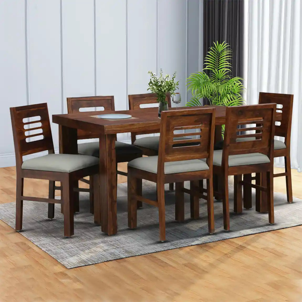 Acro solid wood six-seater dining table set premium sheesham wood furniture for modern Indian homes