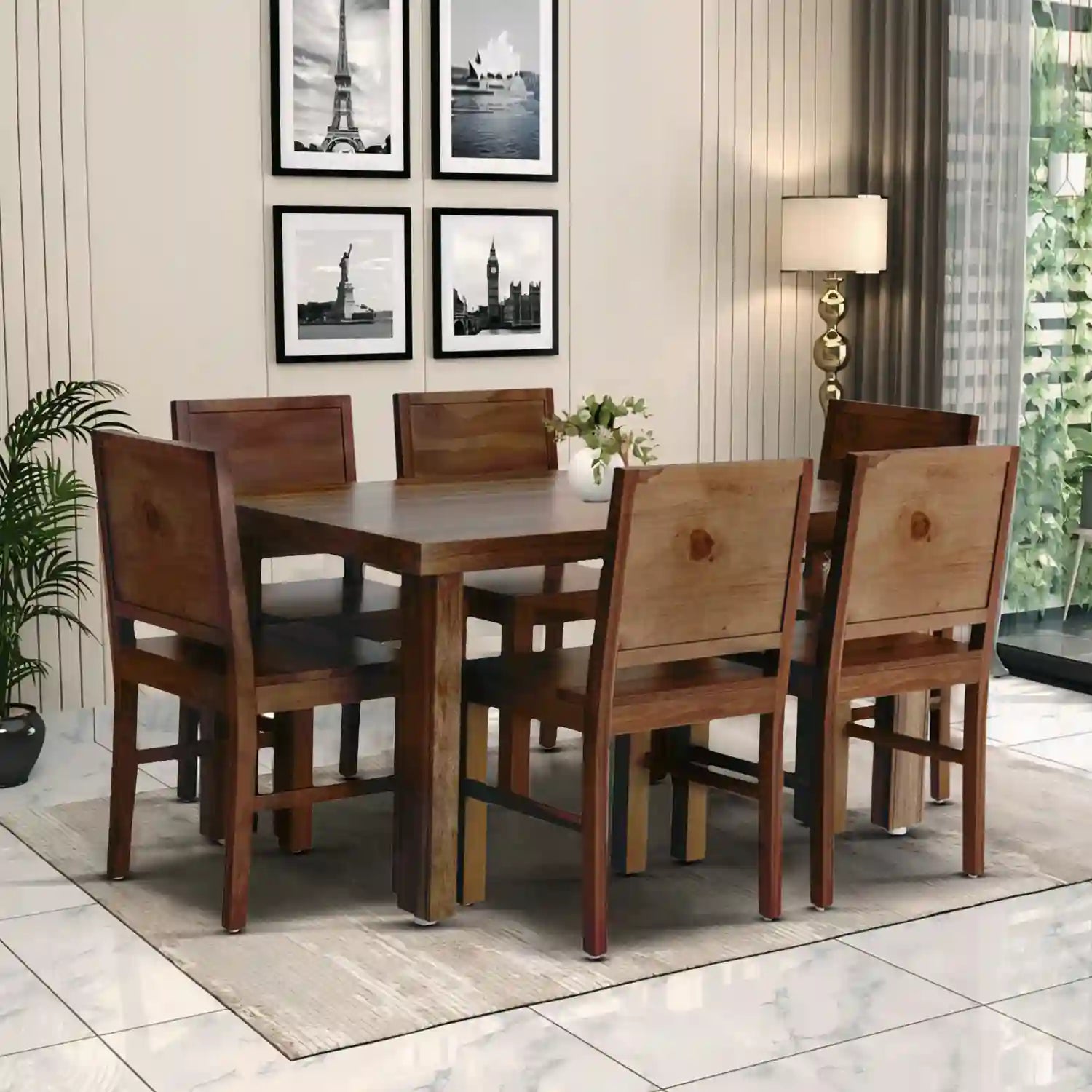 Acro traditional sheesham wood six seater dining table crafted for classic Indian home interiors