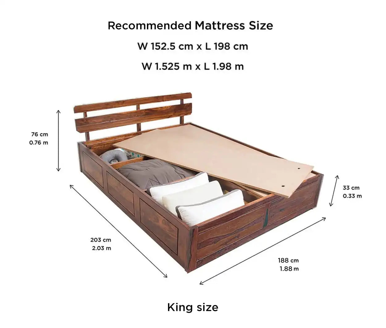 Amira premium sheesham bed with storage box modern look