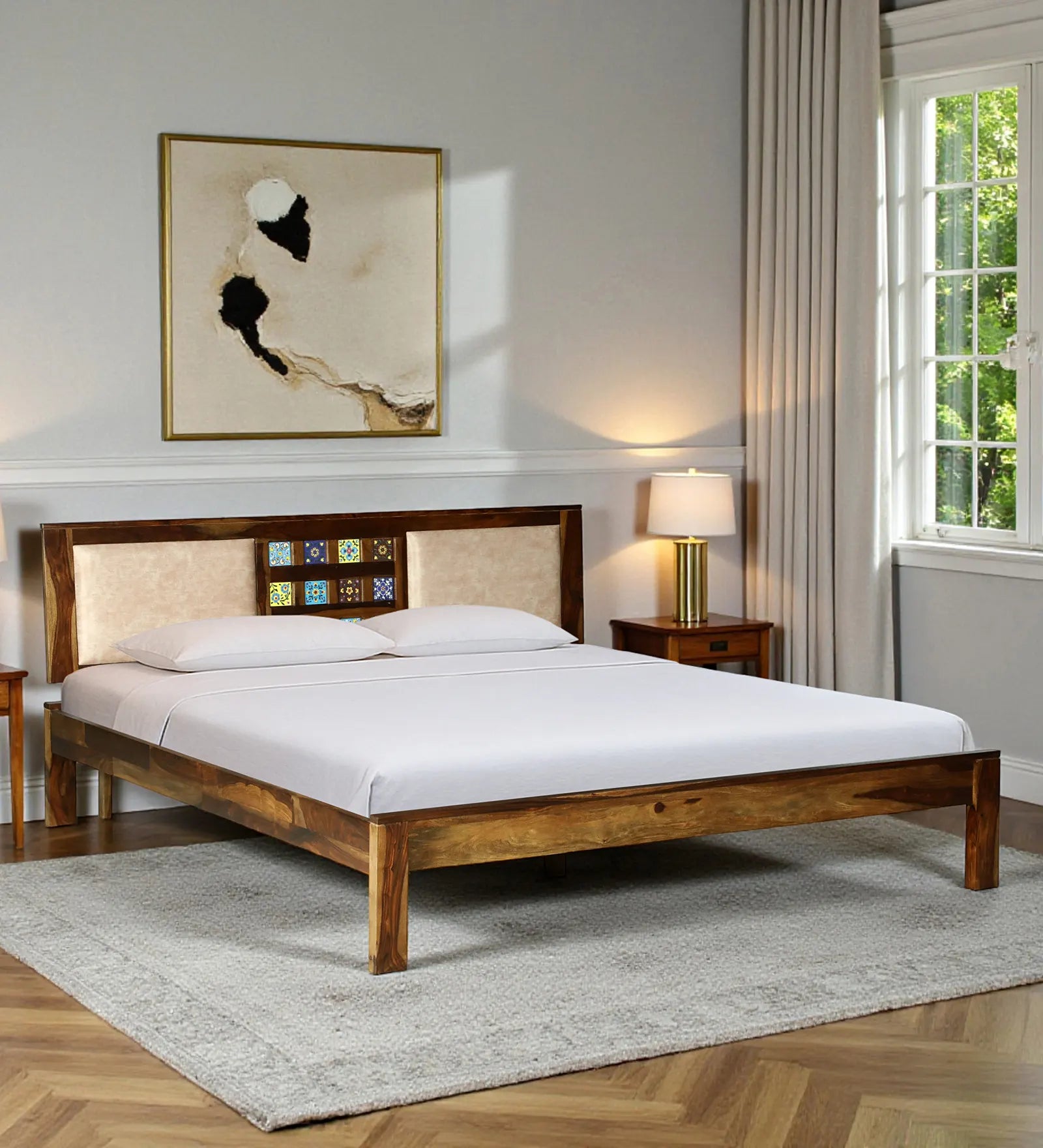 Anamika sheesham wood queen bed solid wood modern design