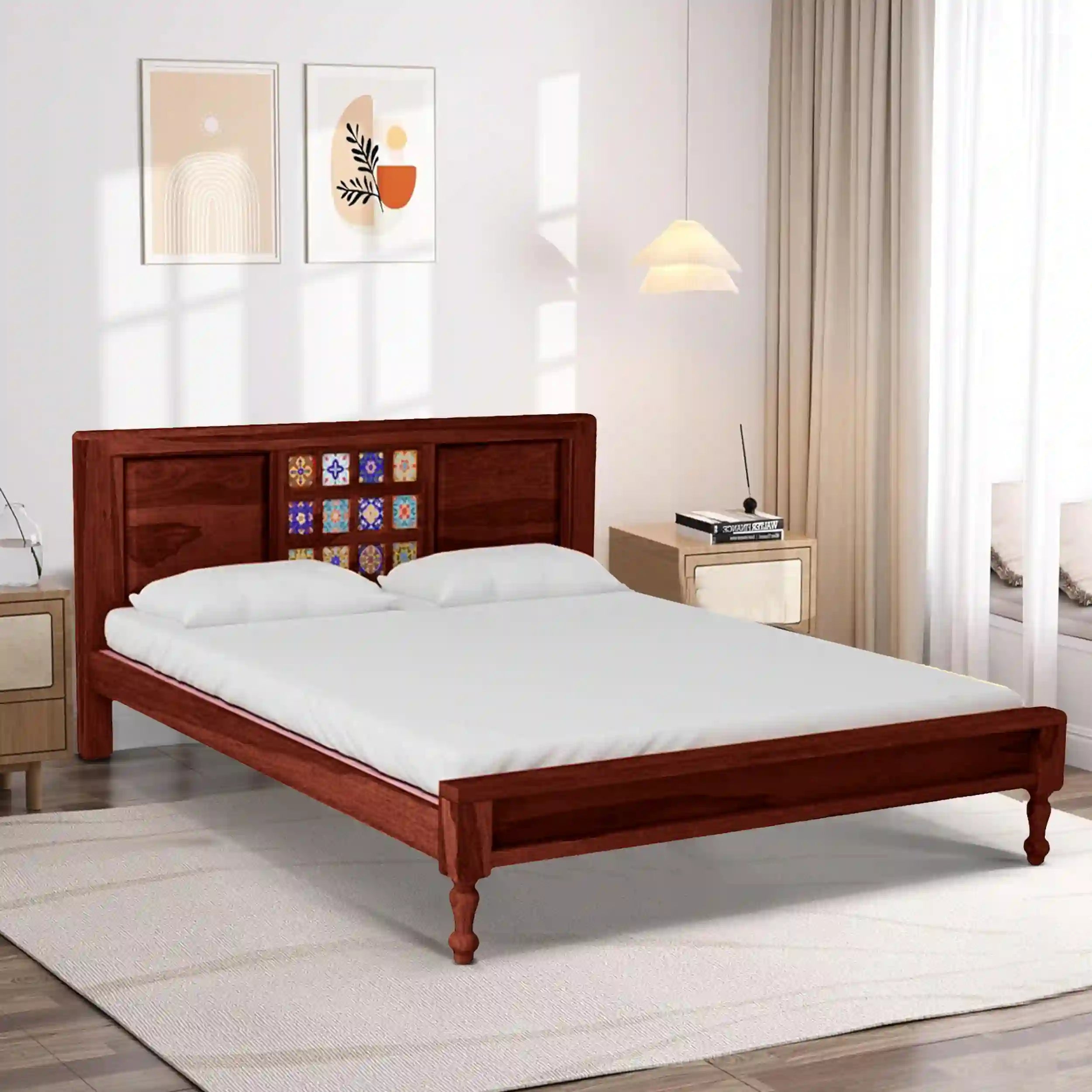 Anamika contemporary queen bed solid wood minimal look