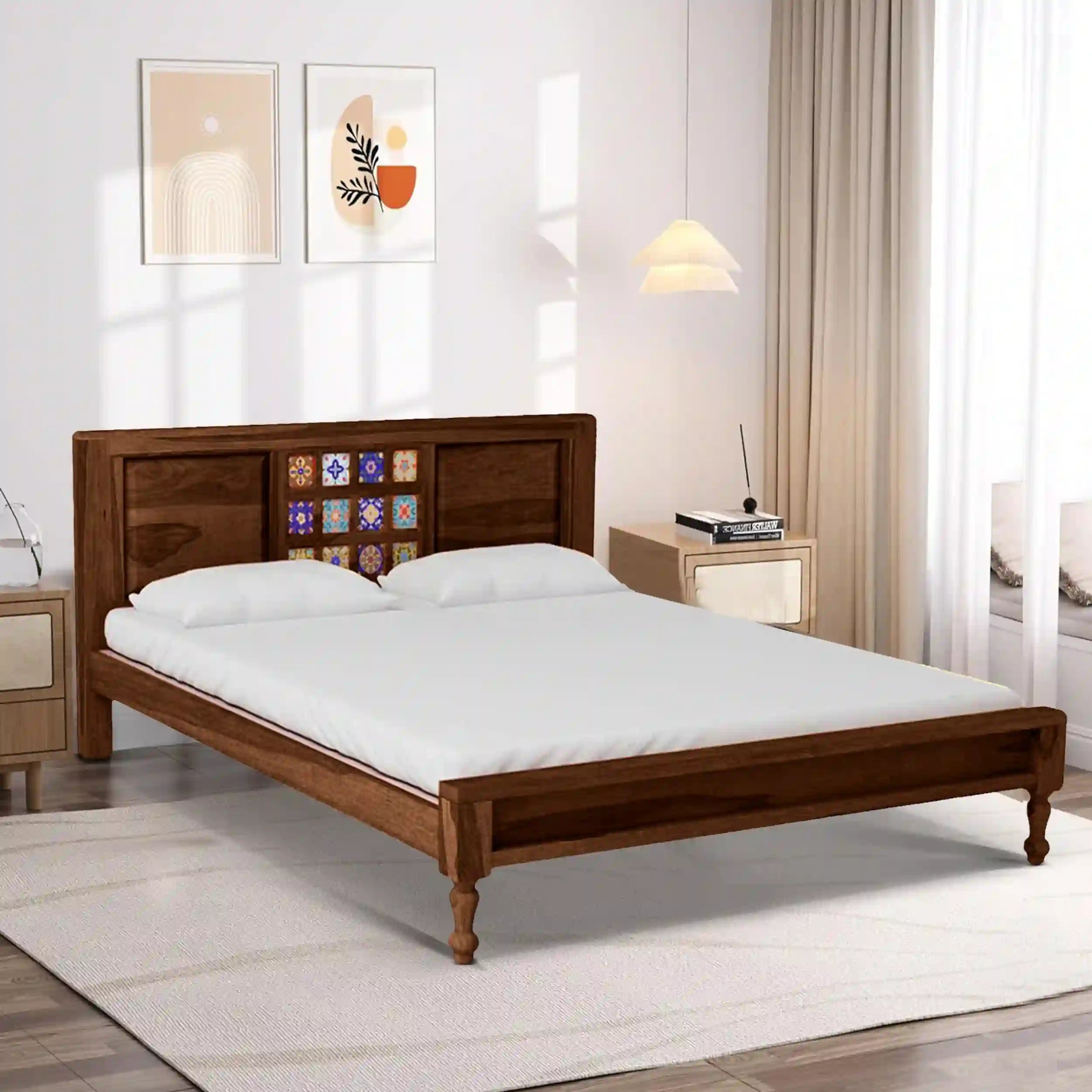 Anamika contemporary sheesham queen bed solid wood design