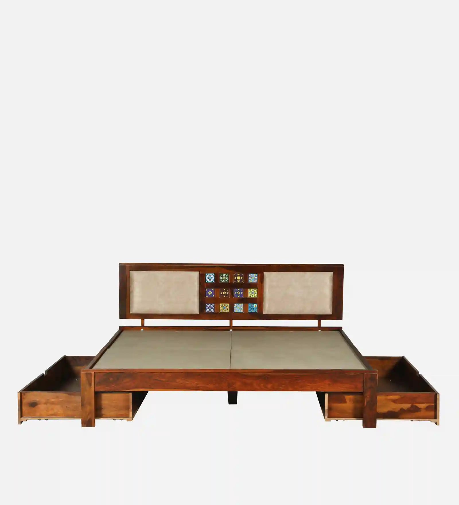 sheesham wood bed headboard pattern design queen size drawer storage bed india