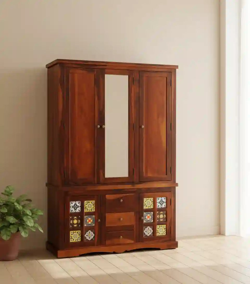 Anamika sheesham wood three door wardrobe solid wood almirah India