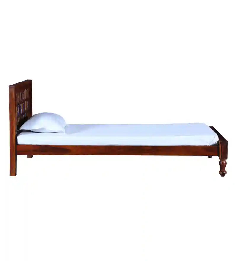 anamika single bed without storage honey finish premium solid wood bed design