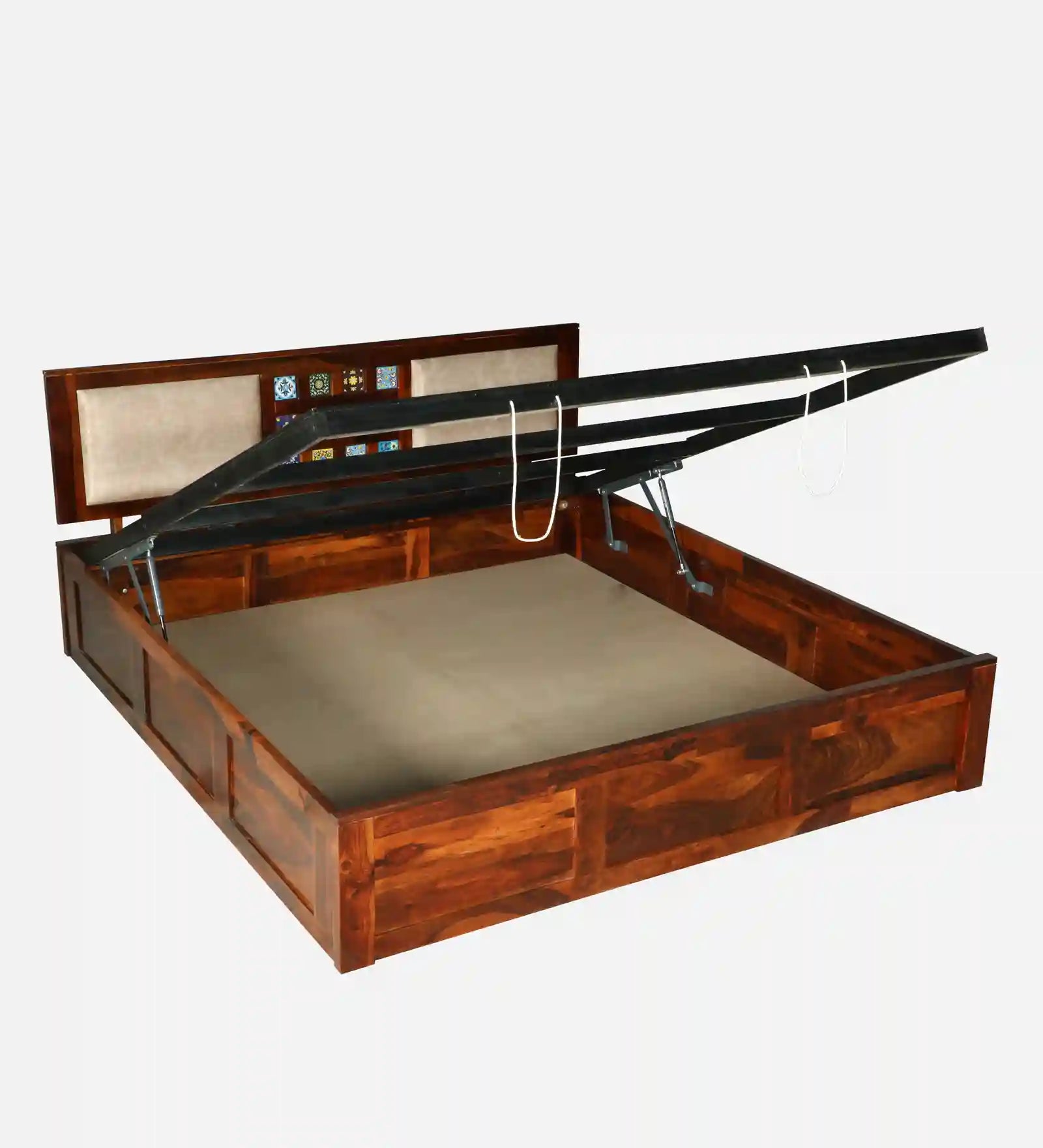 anamika solid sheesham wood bed honey finish king size hydraulic storage bed india
