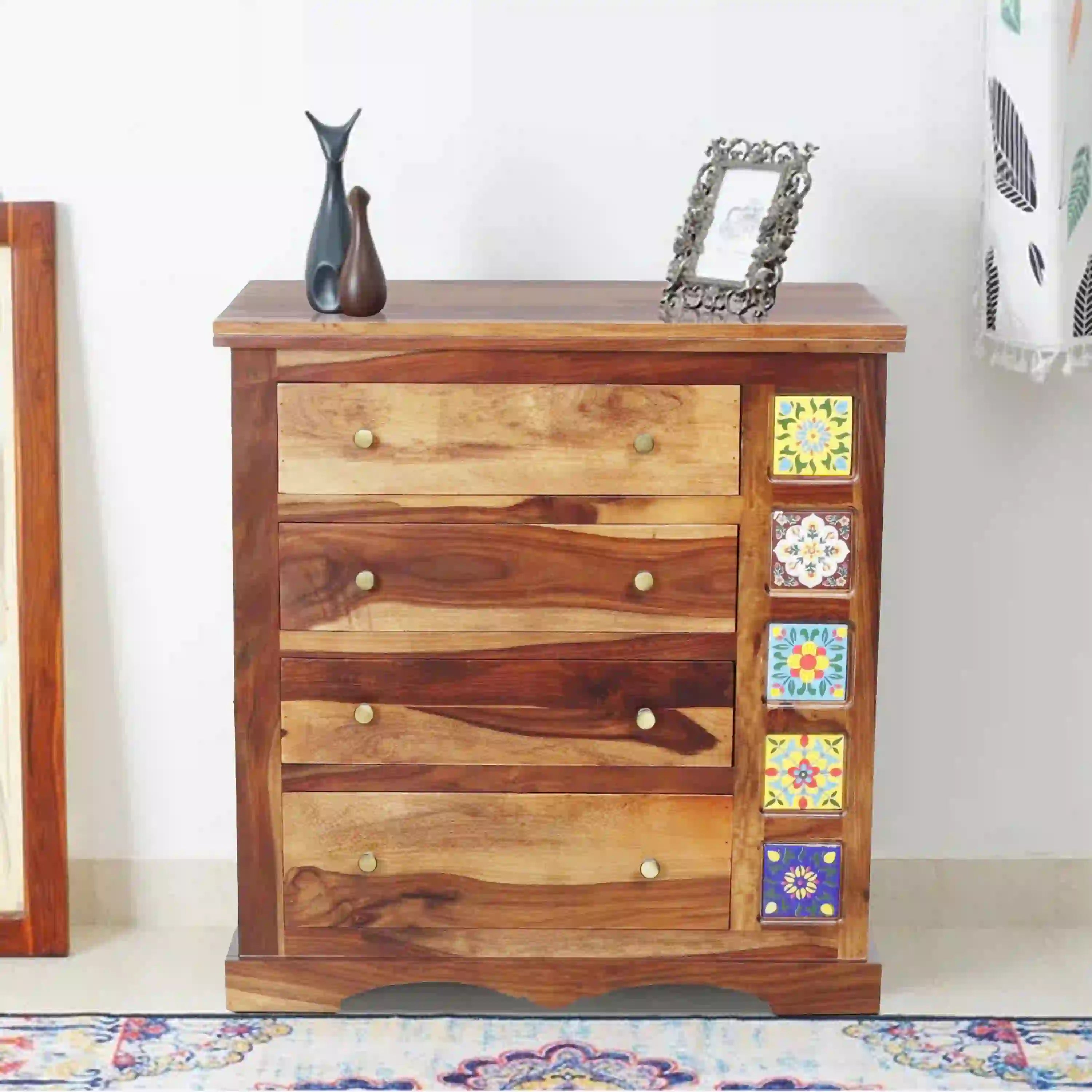 Anamika handcrafted solid wood chest of drawers made from sheesham wood