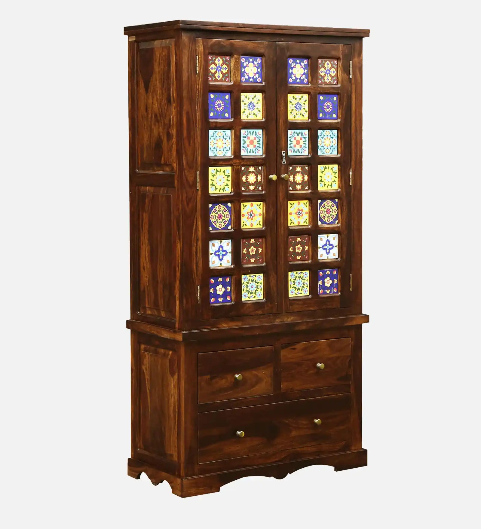 Anamika wooden two door wardrobe classic sheesham storage cabinet India