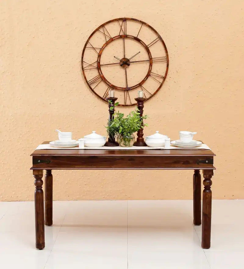 Solid wood dining table in natural finish crafted from sheesham wood for dining room