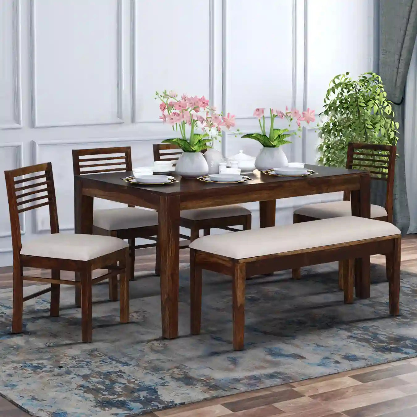 Belfort solid sheesham wood six-seater dining table set premium solid wood furniture for modern Indian homes
