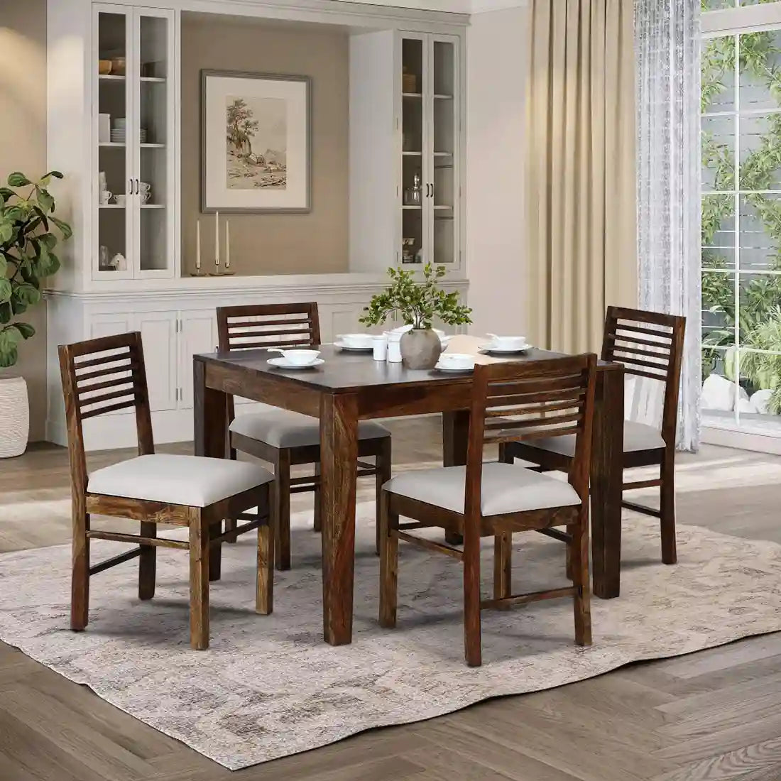 Belfort solid wood dining set four seater modern furniture for Indian homes