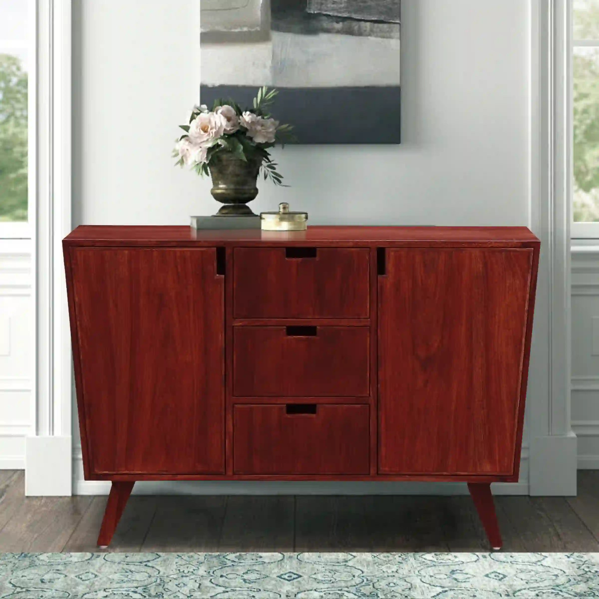 Buffet style cabinet sheesham wood storage drawer console living room