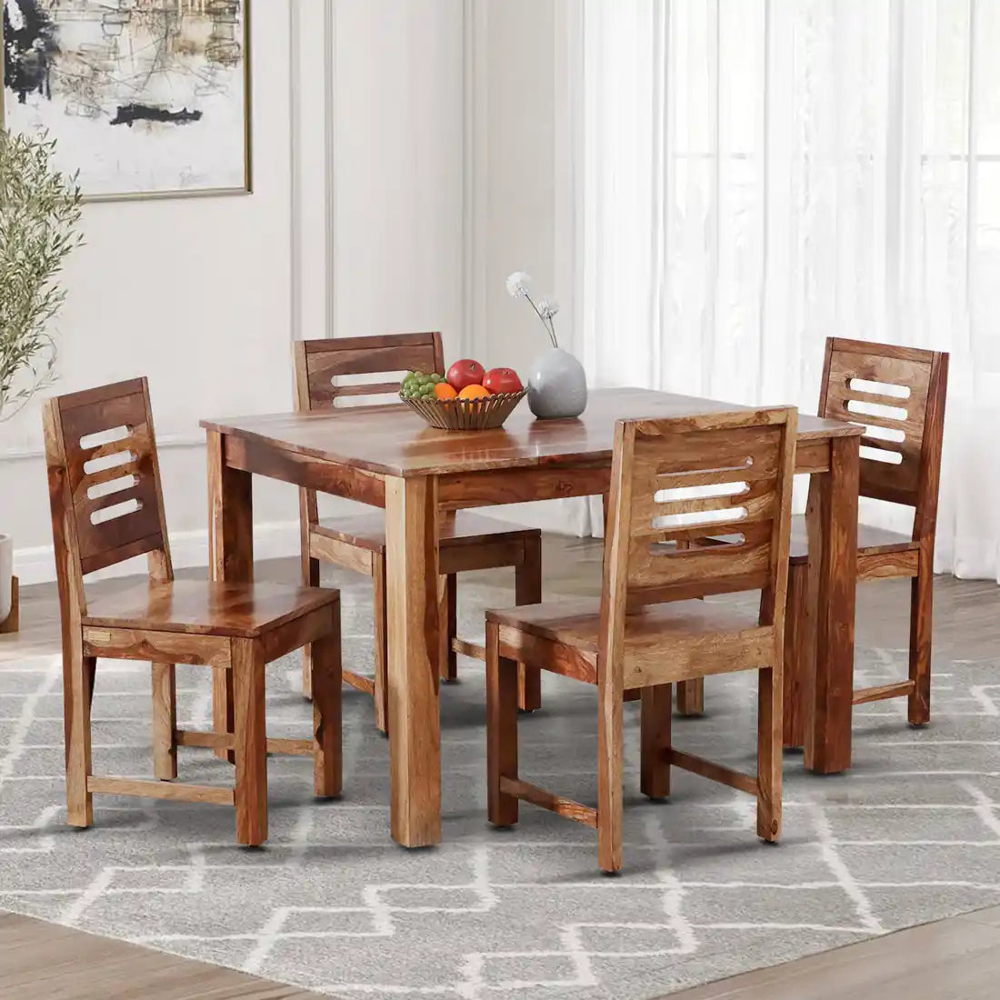 Buy Saho sheesham wood four seater dining table set online India best price furniture