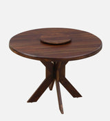 Drew Solid Wood 4 Seater Dining Set with Lazy Susan Top in Provincial Teak Finish by Rajwada